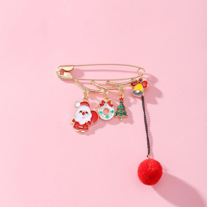 

Christmas Pom Pom Safety Pin Brooch, Multicolor