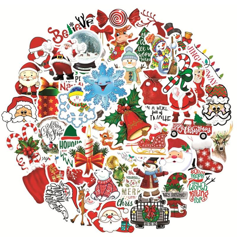 

50pcs Christmas Pattern Sticker, Red