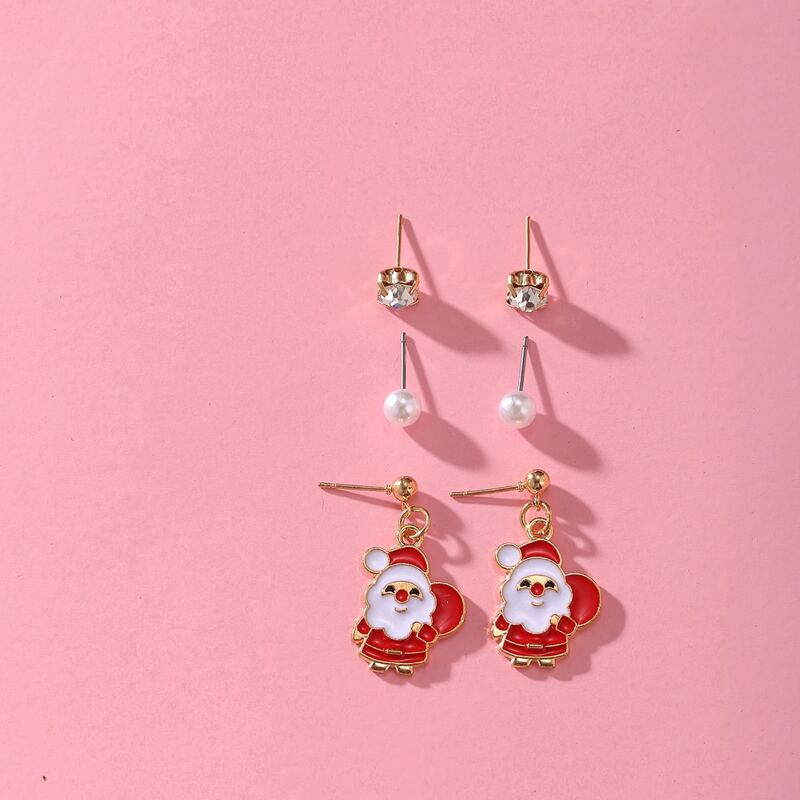 

3pairs Christmas Santa Claus Earring Set, Multicolor