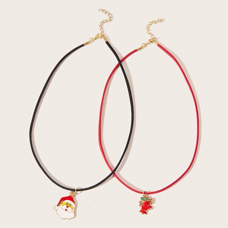

2pcs Christmas Santa Claus & Bell Pendant Necklace, Multicolor