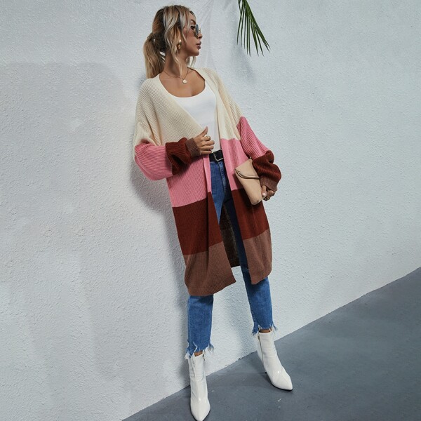 

Oversized Cut And Sew Open Front Cardigan, Multicolor