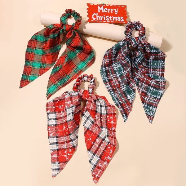 

3pcs Christmas Plaid Scarf Scrunchies, Multicolor