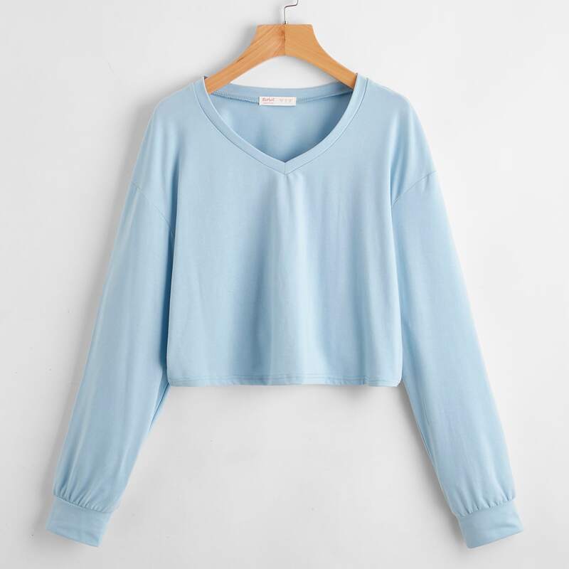 Solid Drop Shoulder Tee, Baby blue