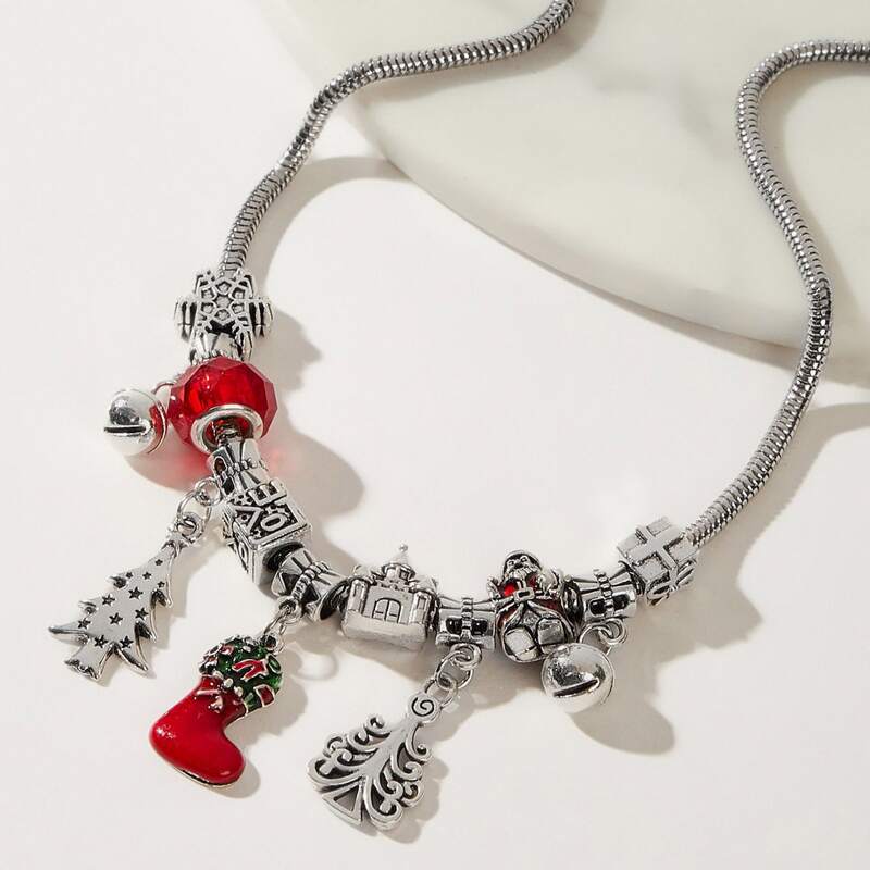 

Christmas Beaded Pendant Necklace, Silver