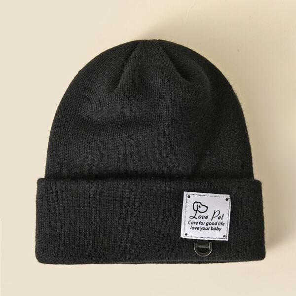 

Letter Graphic Label Decor Beanie, Black