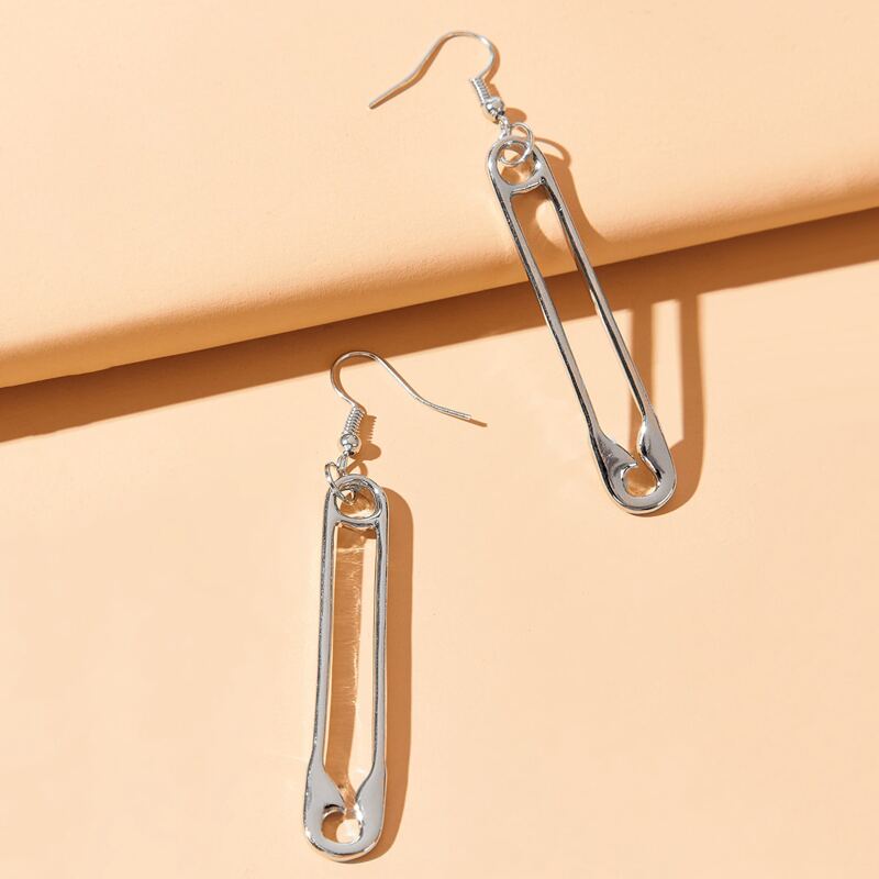 

Safety Pin Drop Earrings, Silver