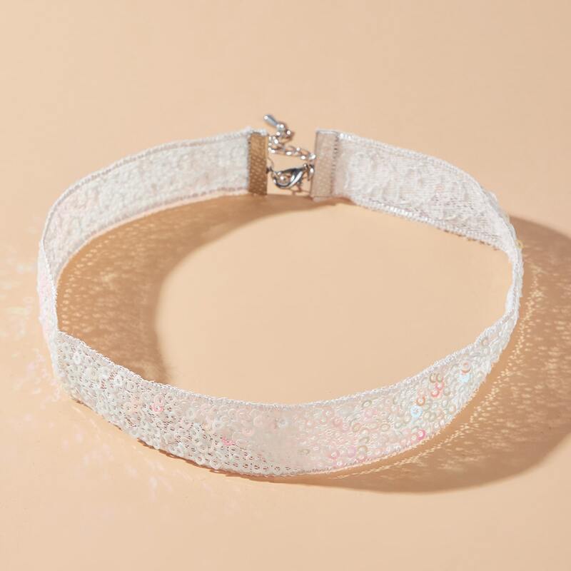 

Sequin Lace Choker, Silver