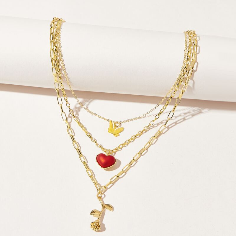 

Butterfly & Rose Layered Necklace, Gold