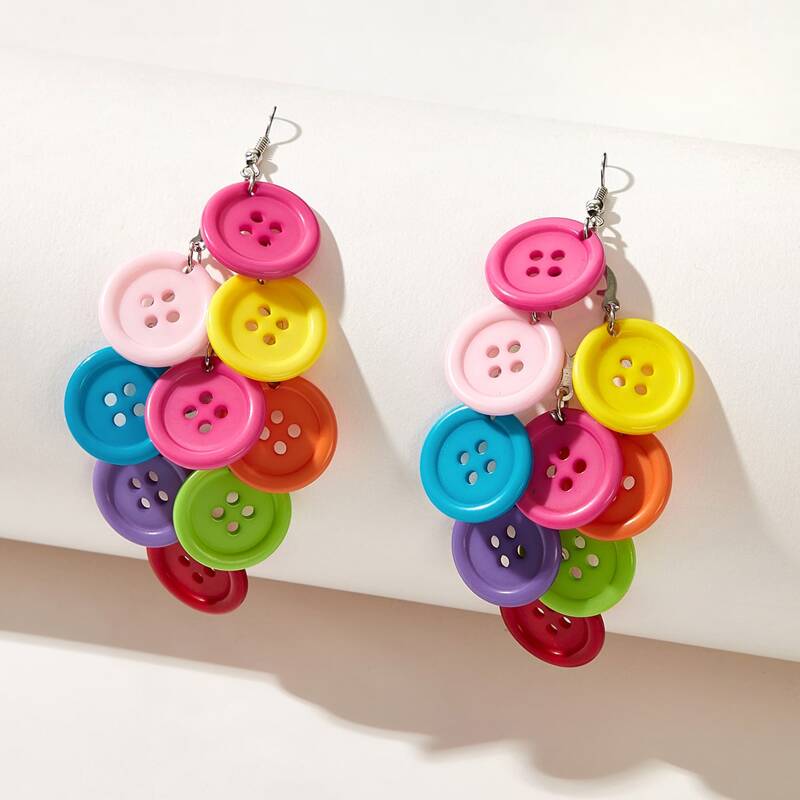 

Layered Button Drop Earrings, Multicolor