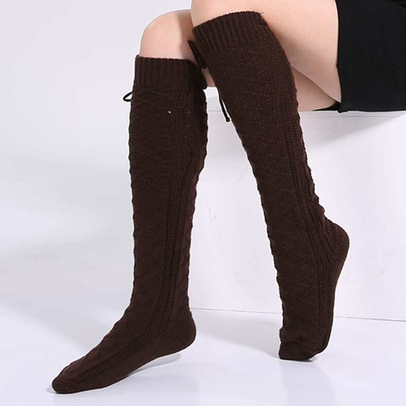 

Solid Knit Over The Calf Socks, Coffee brown