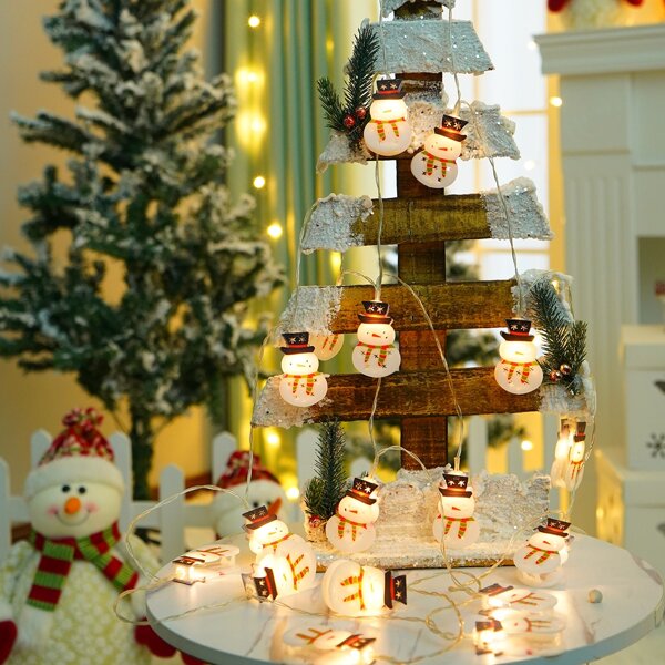 

1pc Christmas String Light With 10pcs Snowman Shaped Bulb, Yellow
