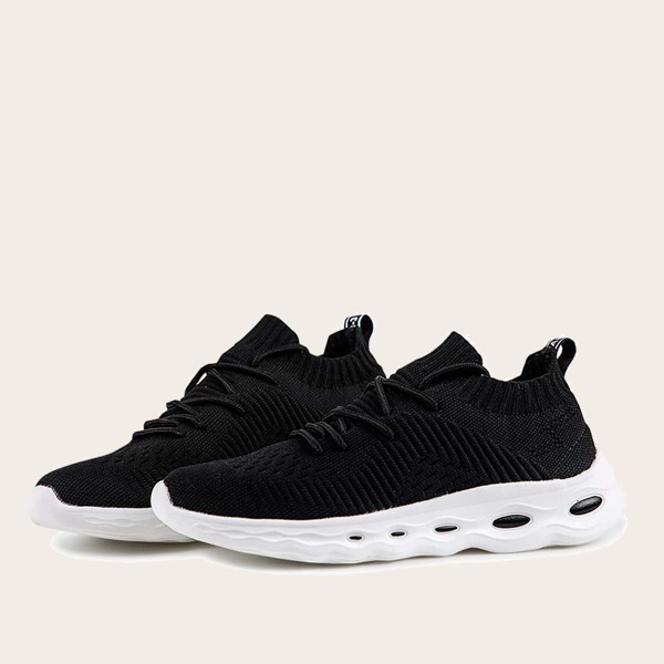 

Lace Up Decor Slip On Knit Sneakers, Black