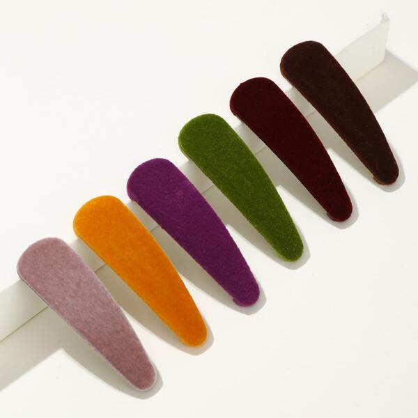 

6pcs Plain Hair Clip, Multicolor