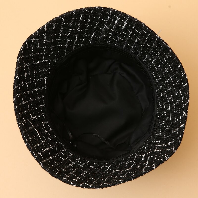 

Tweed Plaid Bucket Hat, Black