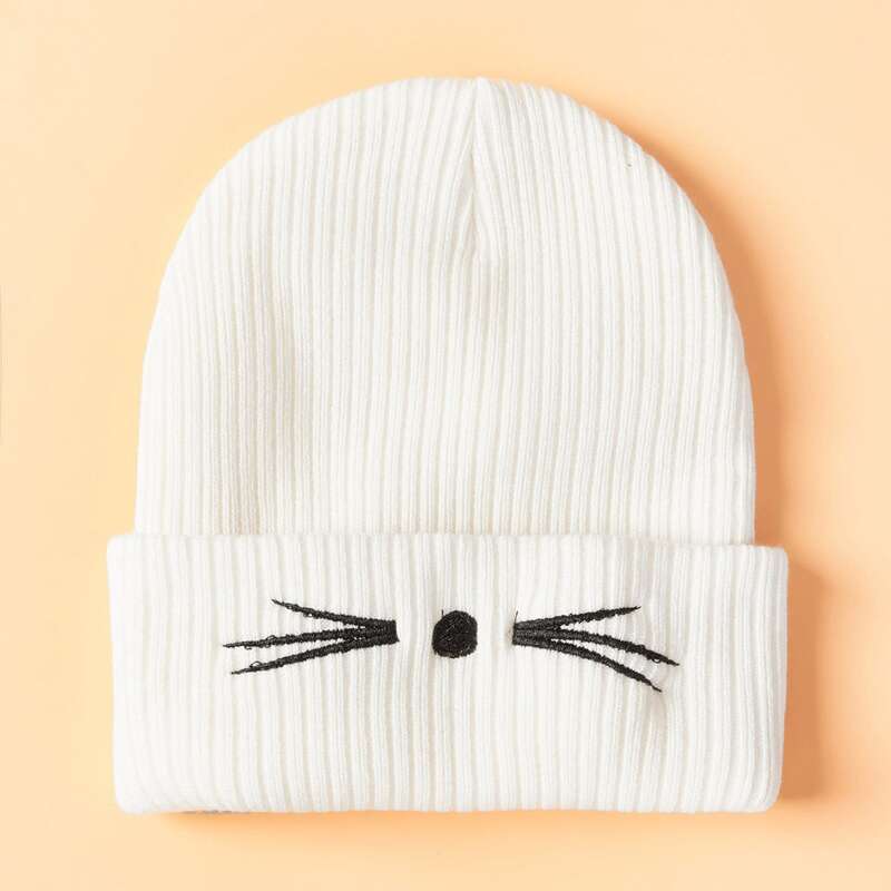 

Embroidery Knit Beanie, White