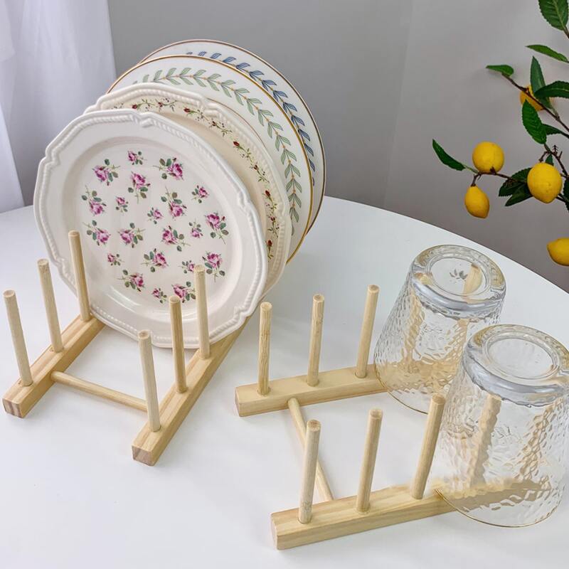

1pc Wooden Drain Rack, Apricot