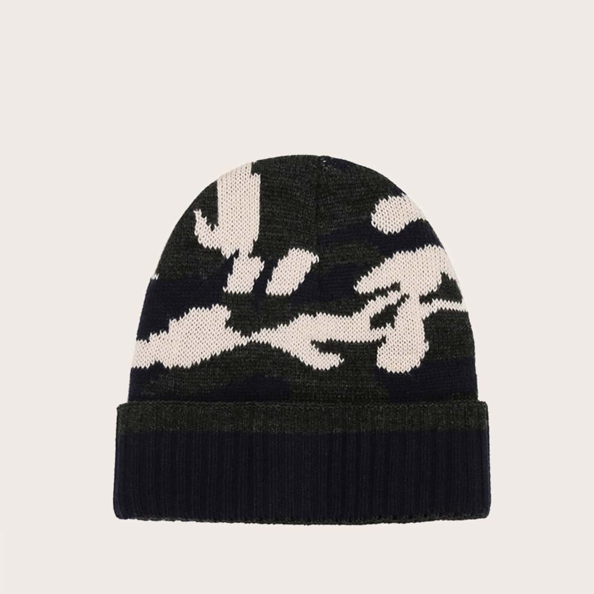 

Camo Faux Fur Lined Beanie, Multicolor