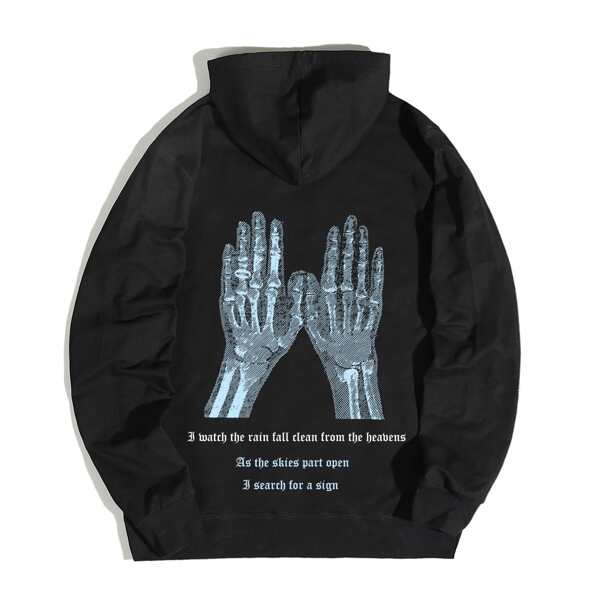 

Men Hands And Slogan Graphic Kangaroo Pocket Hoodie, Black