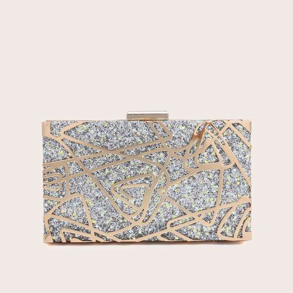 

Glitter Chain Box Bag, Silver