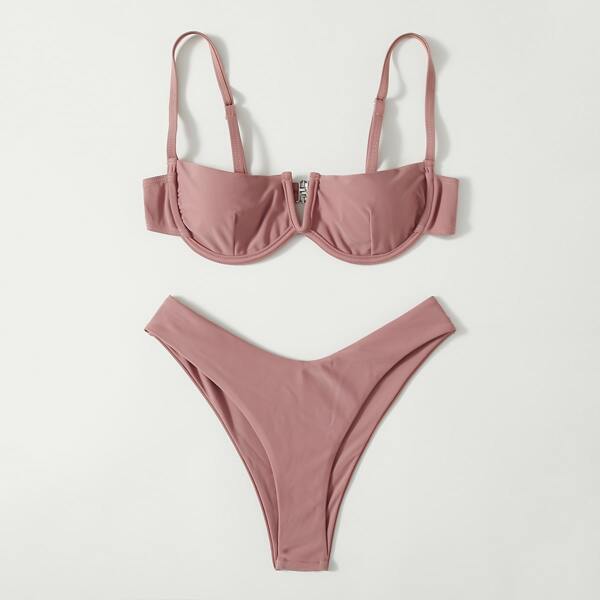 

V Wired Underwire Bikini Swimsuit, Dusty pink