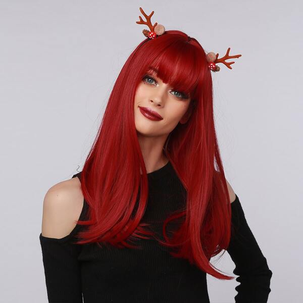 

Long Straight Wig With Bangs, Red