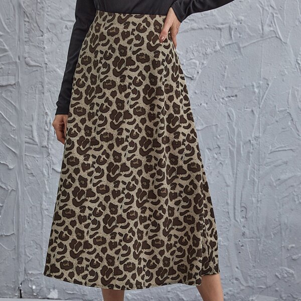 

High Waist Leopard A-line Skirt, Multicolor