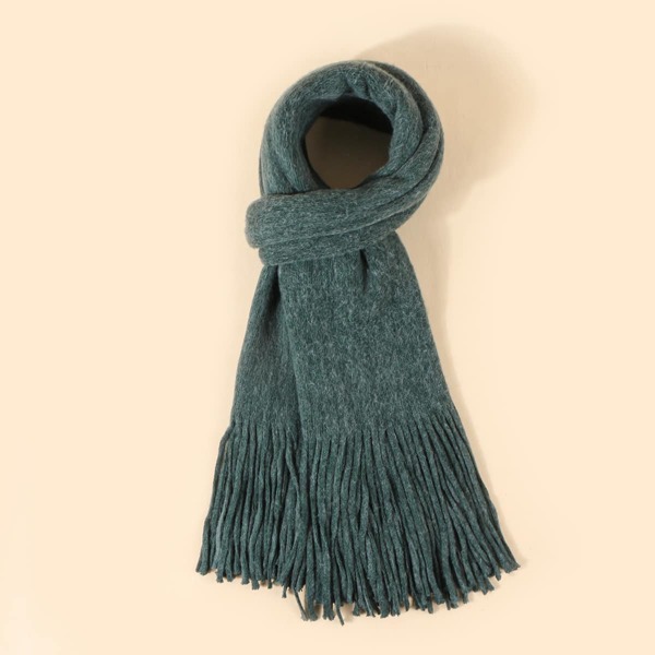 

Fringe Hem Plain Scarf, Dark green