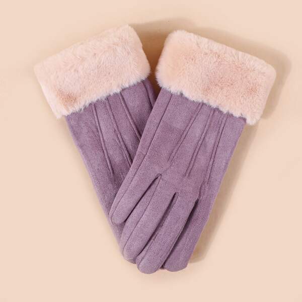 

Fluffy Trim Gloves, Purple