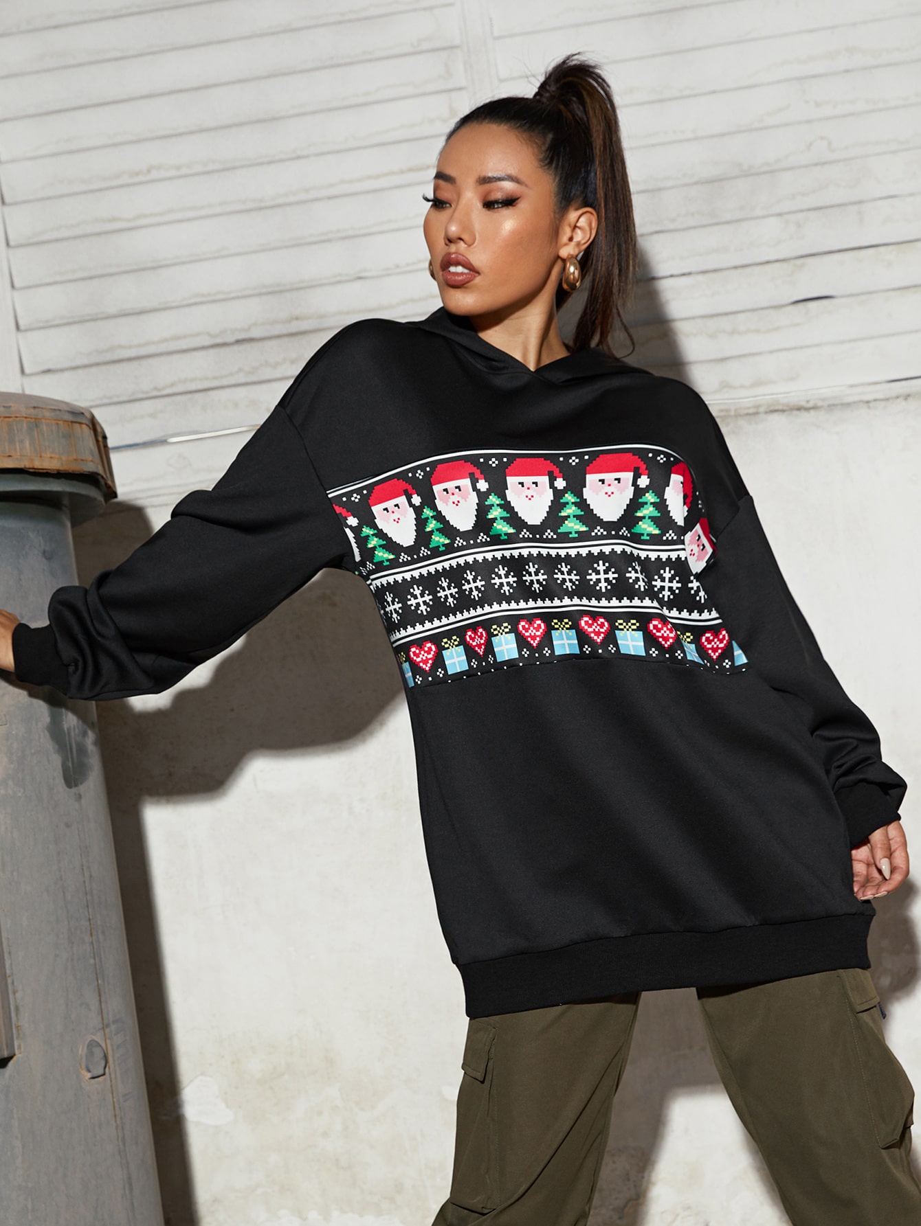 Drop Shoulder Christmas Print Hoodie thumbnail