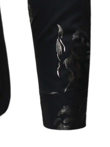 Manfinity Camisa de puño con botón de hombres con estampado de rosa al azar - Negro - Ver 5