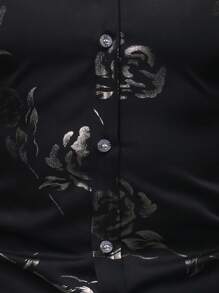 Manfinity Camisa de puño con botón de hombres con estampado de rosa al azar - Negro - Ver 6
