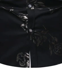 Manfinity Camisa de puño con botón de hombres con estampado de rosa al azar - Negro - Ver 7