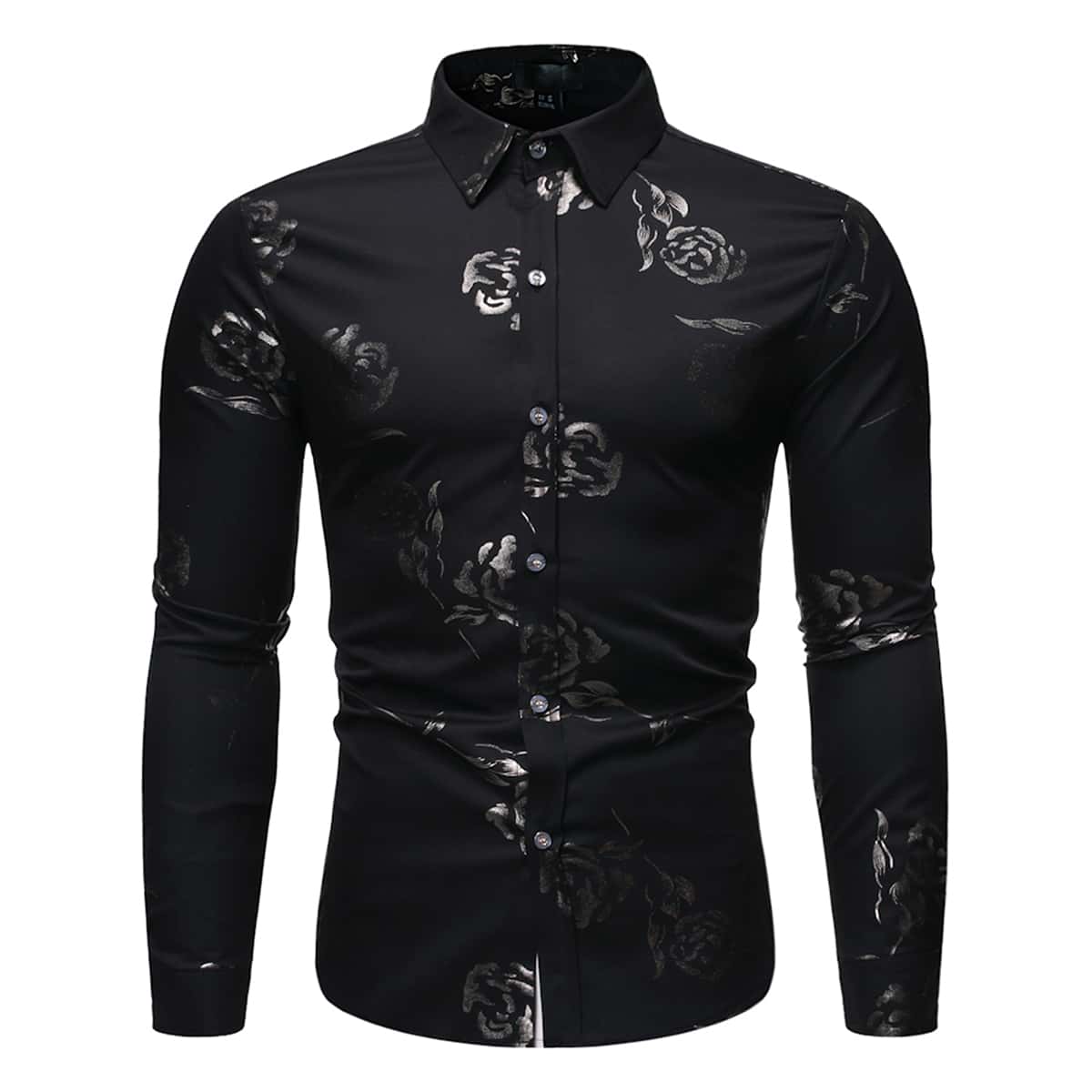 

Guys Rose Print Button Cuff Shirt, Black