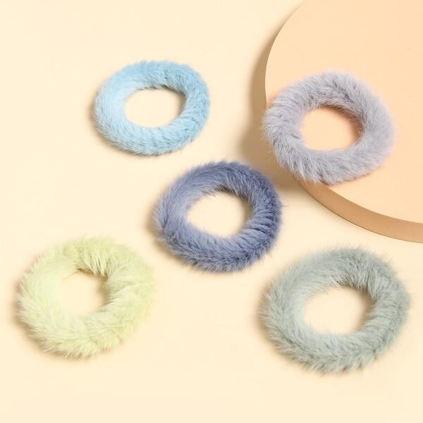 

5pcs Solid Fluffy Scrunchie, Multicolor