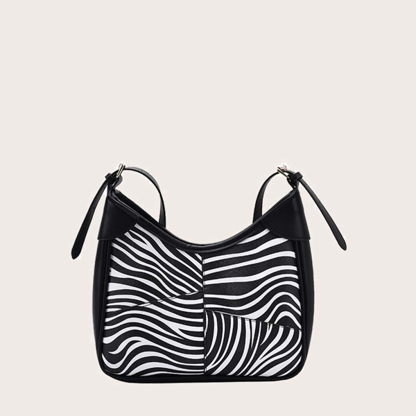 

Zebra Pattern Crossbody Bag, Black and white