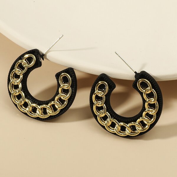 

Metal Chain Decor Hoop Earrings, Multicolor