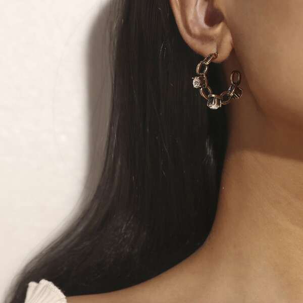 

Rhinestone Decor Chain Hoop Earrings, Bronze