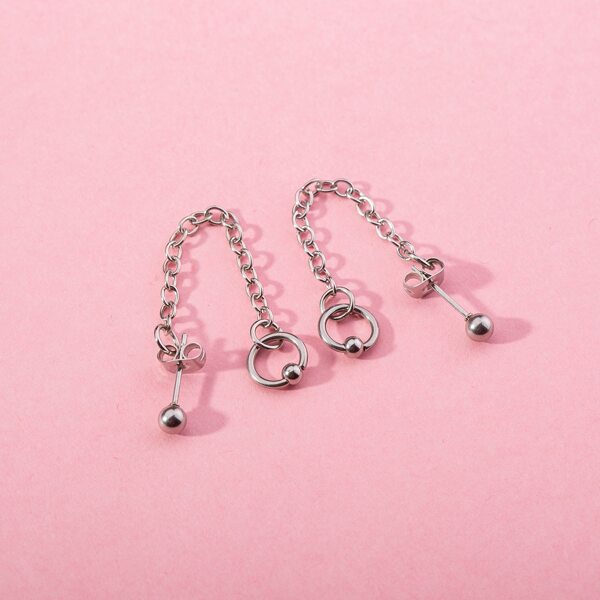 

2pcs Chain Design Earring Jacket, Silver