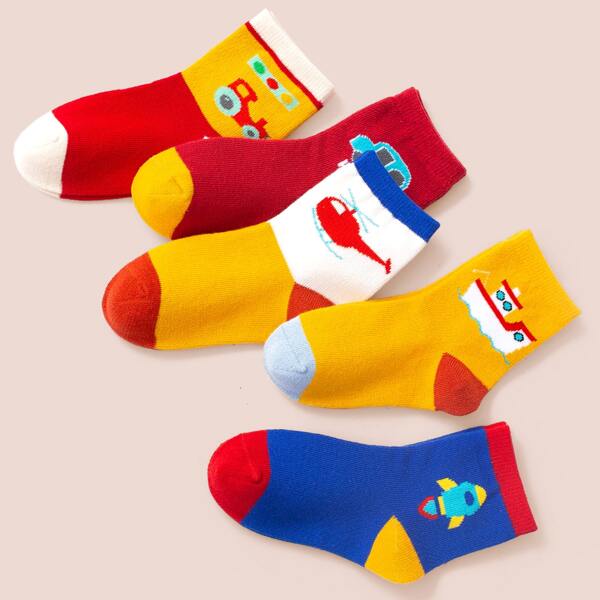 

5pairs Toddler Boys Cartoon Graphic Socks, Multicolor