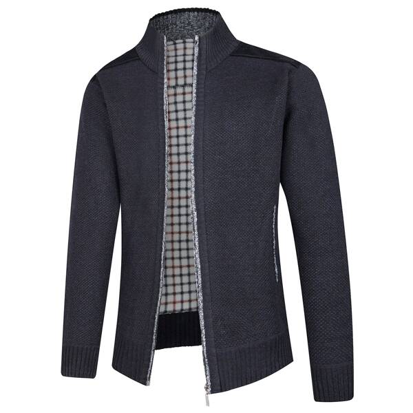 

Men Funnel Neck Zip Up Cardigan, Black