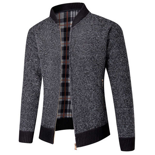 

Men Baseball Neck Zip Up Cardigan, Dark grey