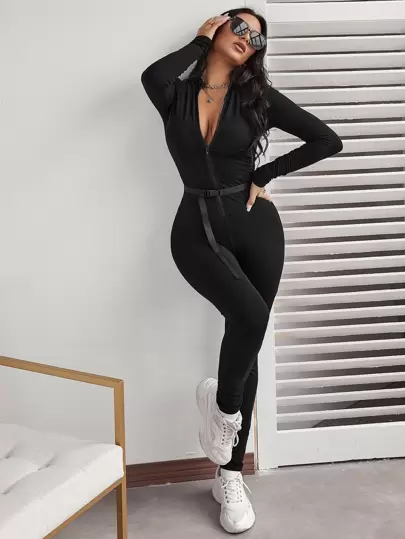 SHEIN SXY Mono con cremallera con cinturón