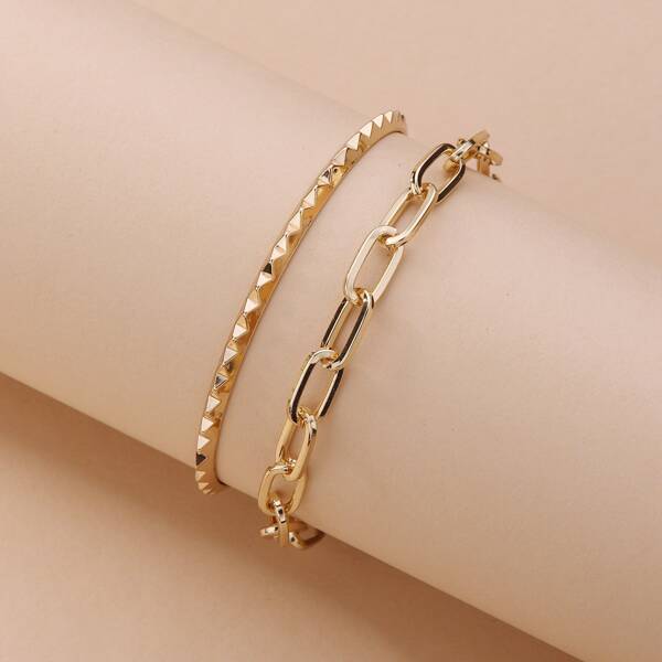 

2pcs Metal Chain Bracelet, Gold