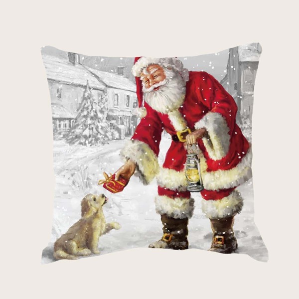 

Santa Claus Print Cushion Cover Without Filler, Multicolor
