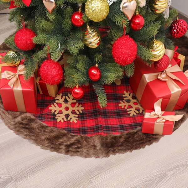 

Plaid Fuzzy Trim Christmas Tree Skirt, Red