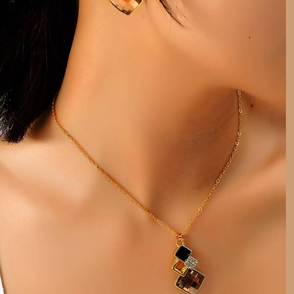 

3pcs Rhinestone Decor Geometric Charm Jewelry Set, Multicolor