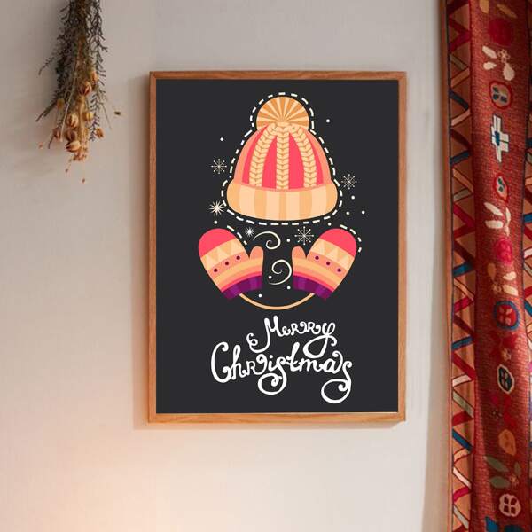 

Christmas Slogan Graphic Wall Painting Without Frame, Black