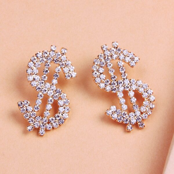 

Rhinestone Decor Dollar Design Stud Earrings, Gold