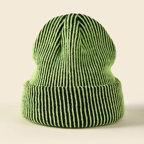 

Striped Pattern Beanie, Green