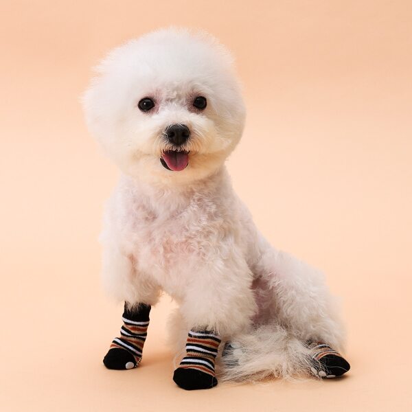 

4pcs Striped Dog Socks, Multicolor